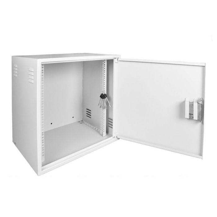 Шкаф настенный антивандальный распашной NTSS WAR 8U 600×400мм, 2 профиля 19, сварной, серый RAL 7035