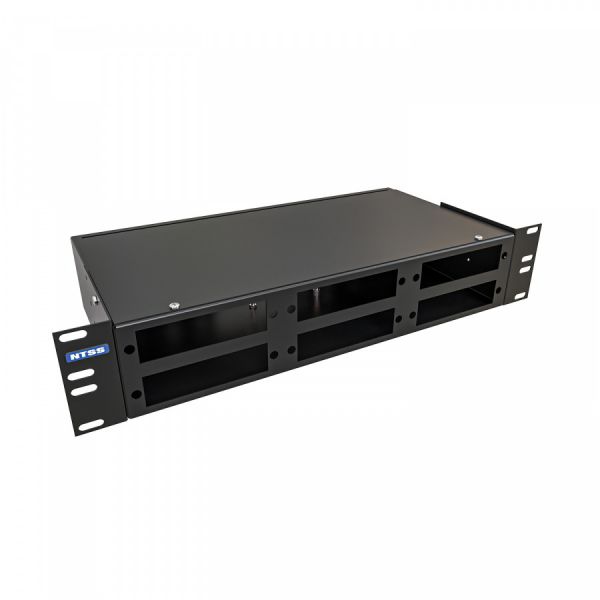 Кросс NTSS оптический 19'' укомплектованный 2U, 48 портов ST/UPC, 62.5/125 мкм (планки, сплайс-кассета 2шт, пигтейлы, КДЗС, адаптеры) черный RAL 9005