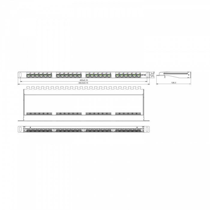 Патч-панель NTSS PREMIUM 0.5U 24 порта RJ45 UTP cat.6A, Dual IDC с задним кабельным органайзером