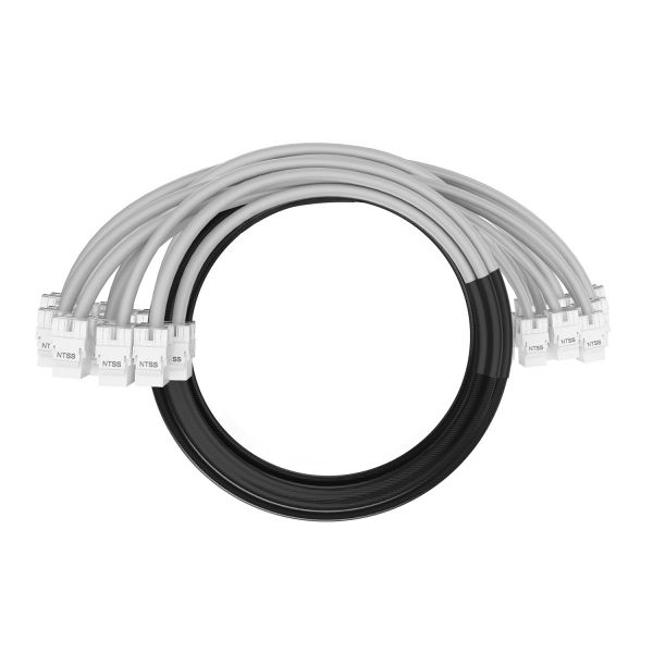 Кабельная сборка NTSS PREMIUM 12pc, UTP CAT5e, оконцована разъемами KEYSTONE RJ45 UTP CAT5e, заделка в чулке, вывод 0.6м, длина 4м, LSZH, серый